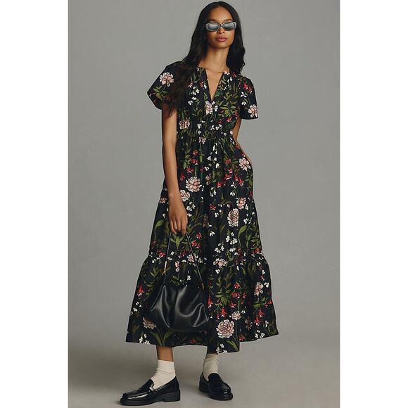 Anthropologie Maeve The Somerset Maxi Dress Black Floral - Picture 3 of 11